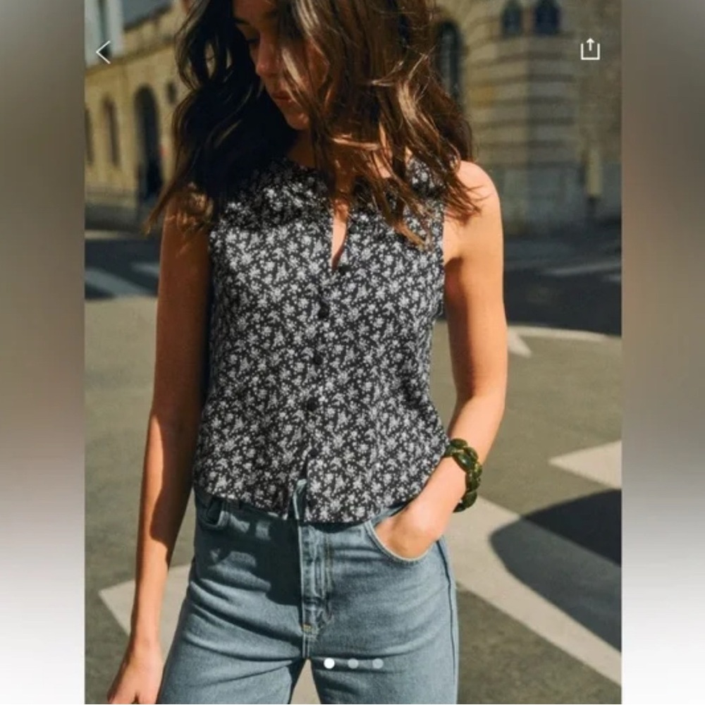 NWT Sézane Loriane Navy Floral Cropped Tank Top Size S - Picture 2 of 6